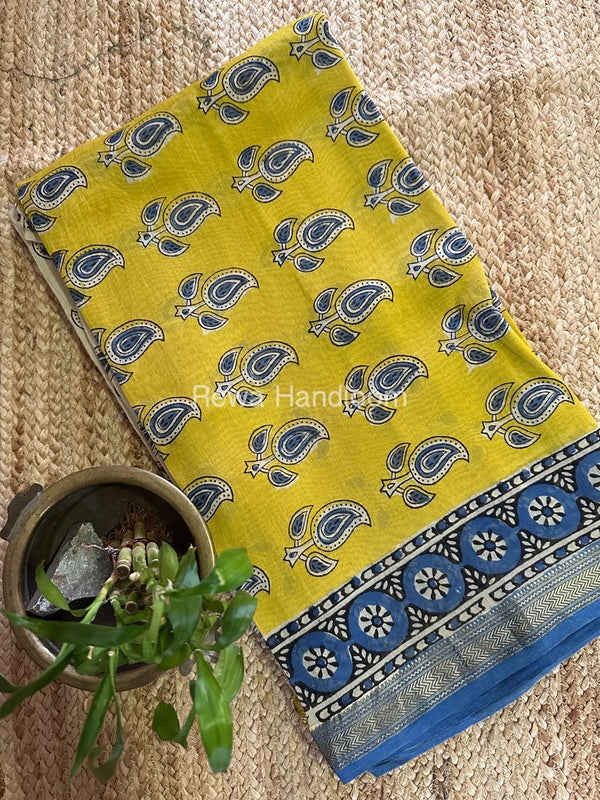 Yellow-Off White Chanderi Maheshwari Border Suit CMBS04