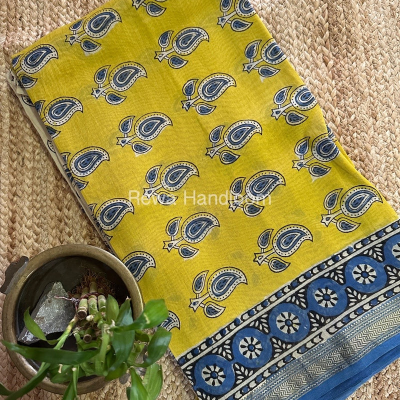 Yellow-Off White Chanderi Maheshwari Border Suit CMBS04