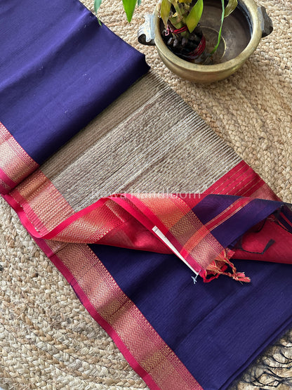 Maheshwari Navy Blue Rewa Border Saree GP02