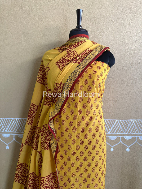 Red-Yellow Bagh Print Cotton Suit-BCSP48
