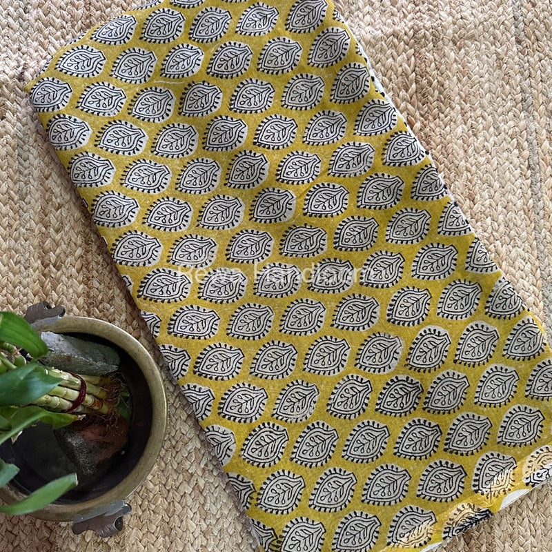 Yellow-White Chanderi Printed Suit CBS025