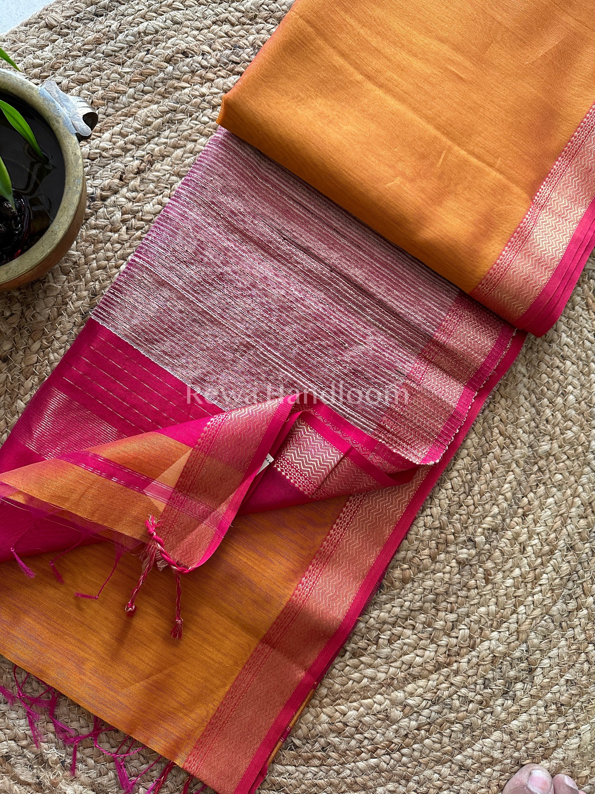 Maheshwari Golden Yellow Rewa Border Saree