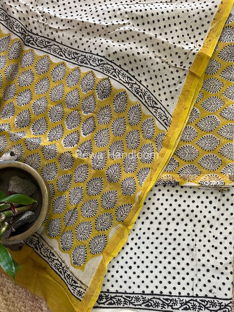 Yellow-White Chanderi Printed Suit CBS025
