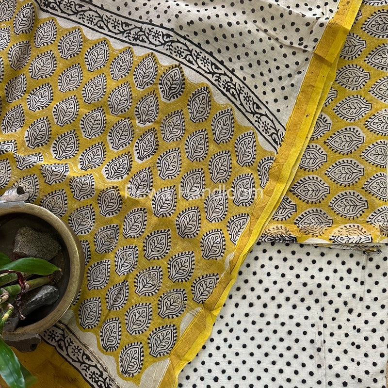 Yellow-White Chanderi Printed Suit CBS025