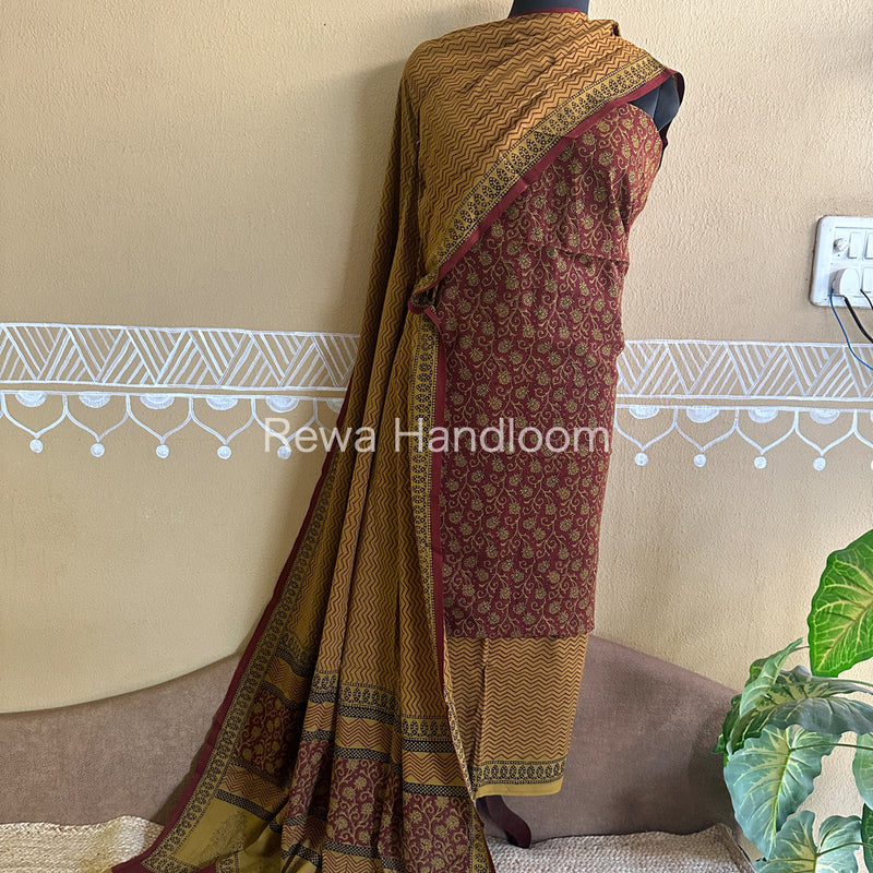 Red-Mustard Yellow Bagh Print Cotton Suit-BCSP54