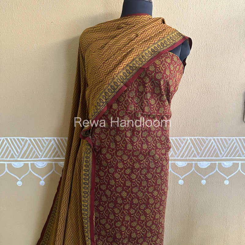 Red-Mustard Yellow Bagh Print Cotton Suit-BCSP54