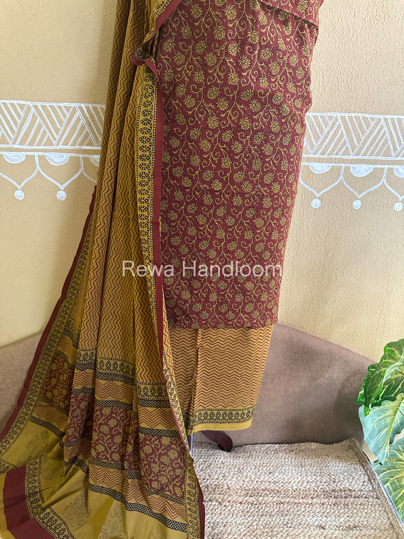 Red-Mustard Yellow Bagh Print Cotton Suit-BCSP54