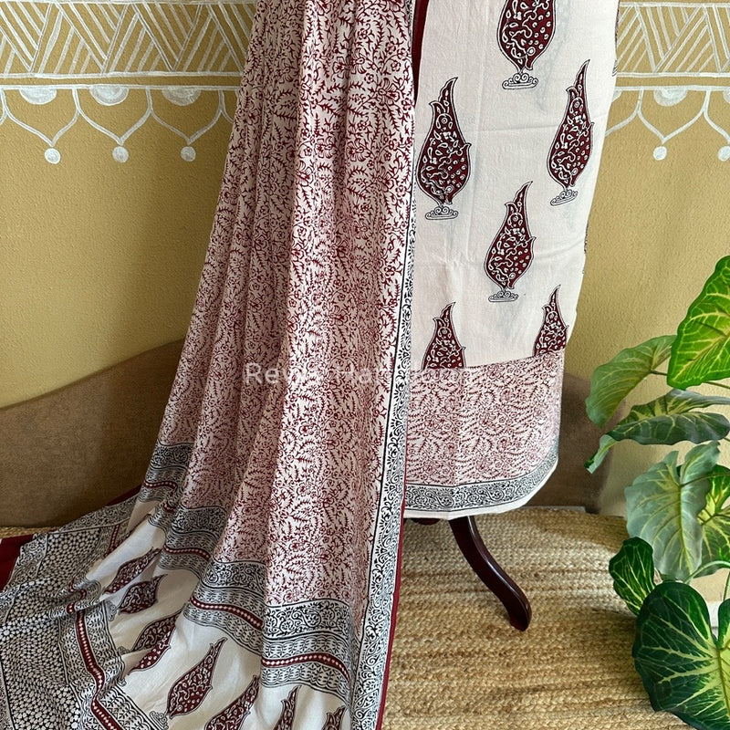 White Bagh Print Cotton Suit BCSP078