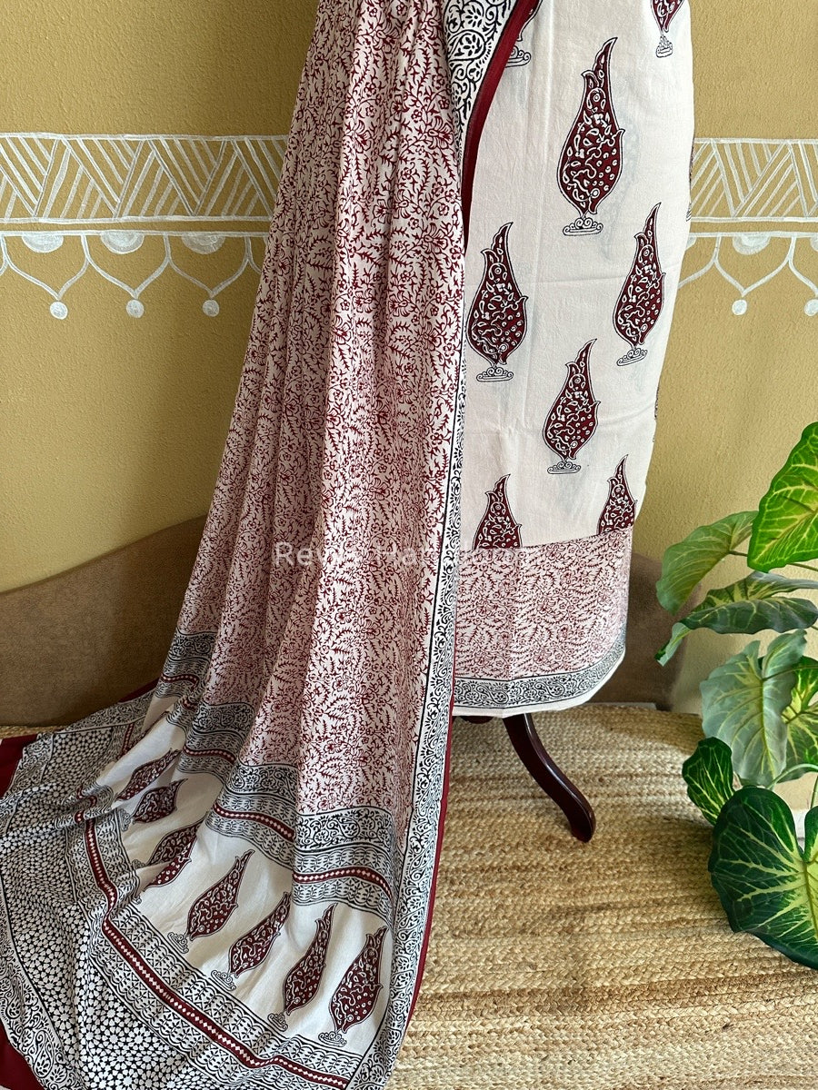White Bagh Print Cotton Suit BCSP078