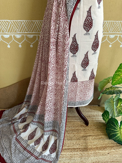 White Bagh Print Cotton Suit BCSP078