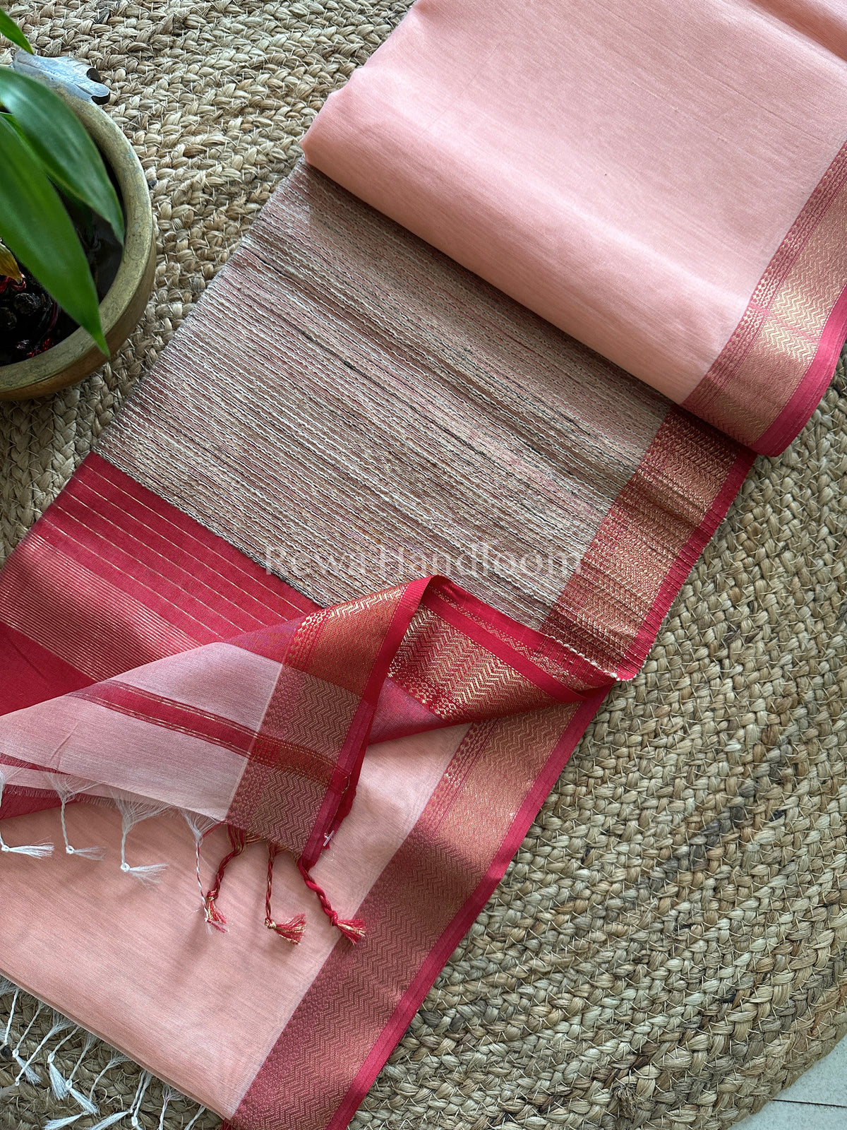 Maheshwari Peach Rewa Border Saree GP16