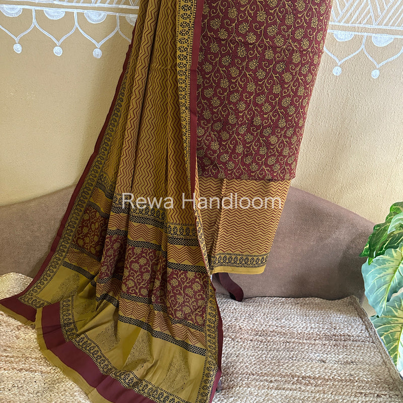 Red-Mustard Yellow Bagh Print Cotton Suit-BCSP54