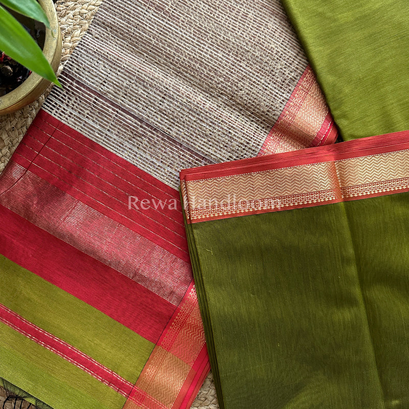 Maheshwari Mehandi Green Rewa Border Saree