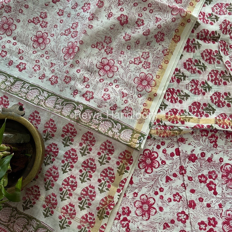 White-Pink Chanderi Printed Suit CBS09