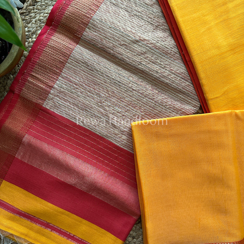 Maheshwari Yellow Rewa Border Saree 
