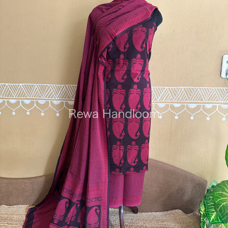 Black-Rani Pink Bagh Print Cotton Suit-BCSP67