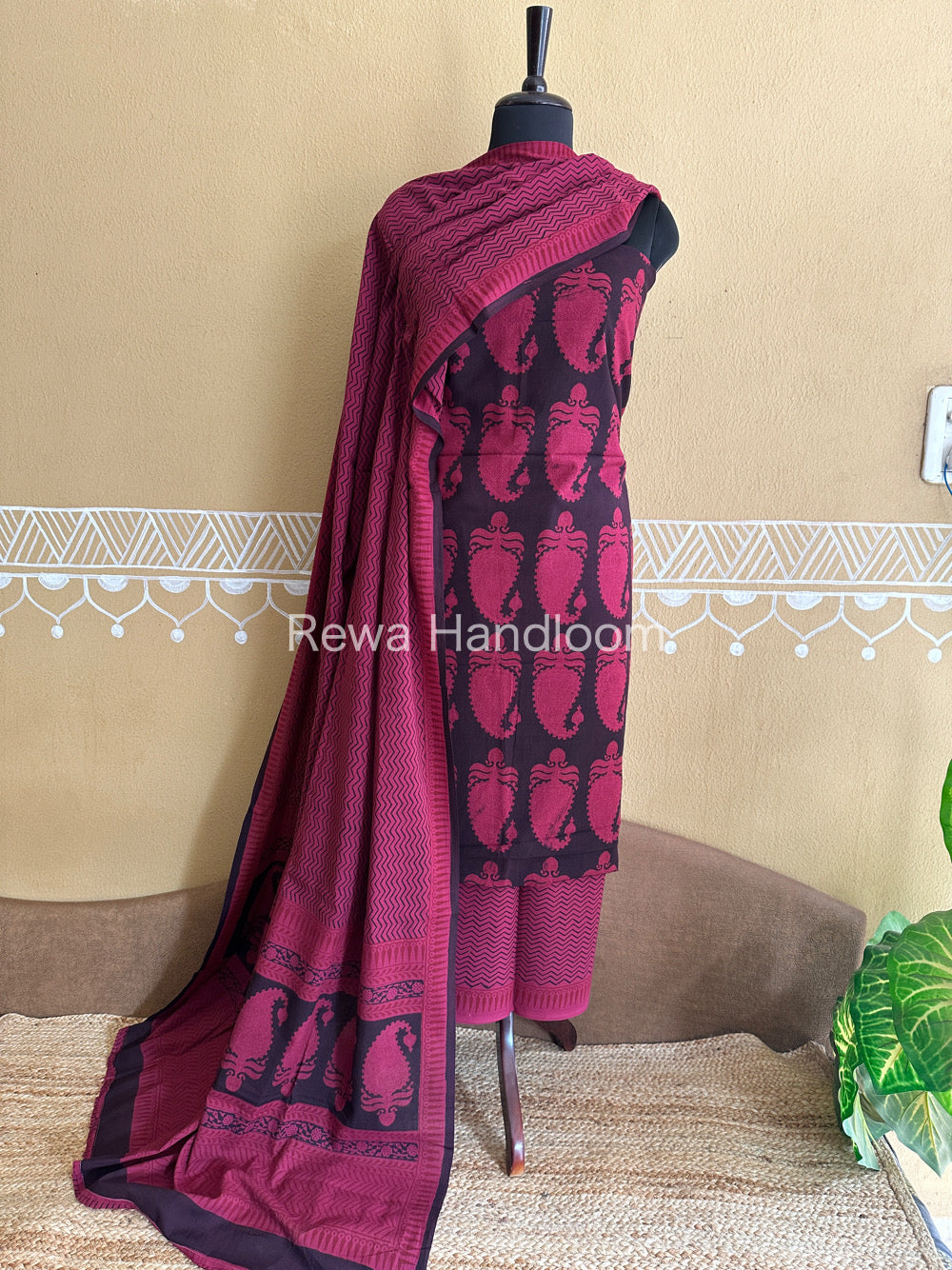 Black-Rani Pink Bagh Print Cotton Suit-BCSP67