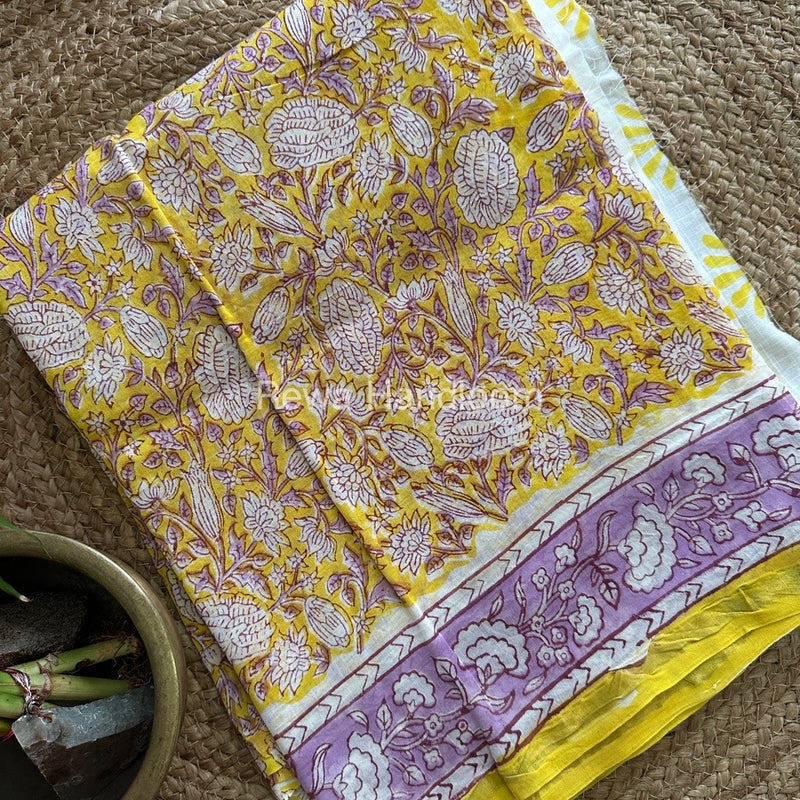 Yellow-White Chanderi Printed Suit CBS027