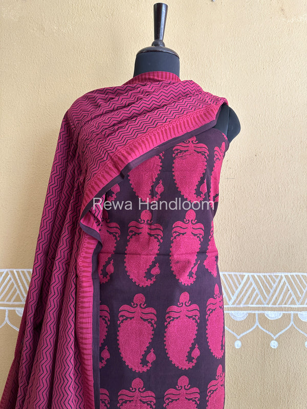 Black-Rani Pink Bagh Print Cotton Suit-BCSP67