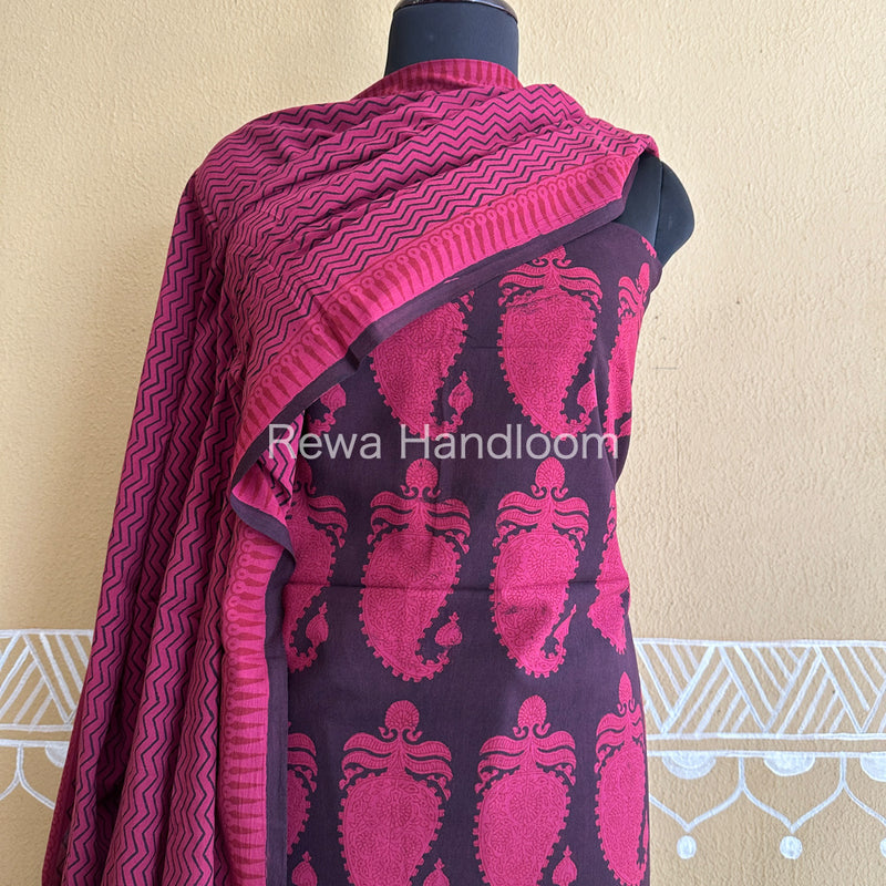 Black-Rani Pink Bagh Print Cotton Suit-BCSP67