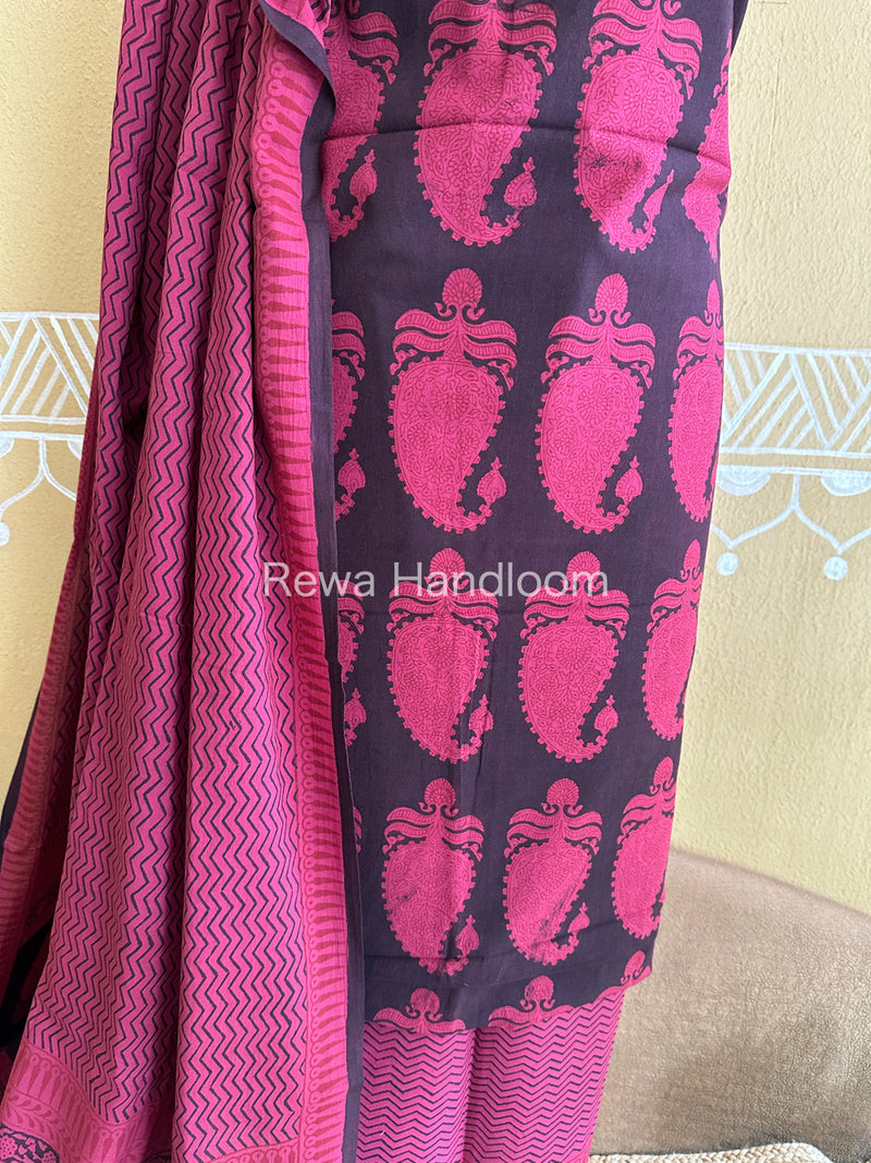 Black-Rani Pink Bagh Print Cotton Suit-BCSP67
