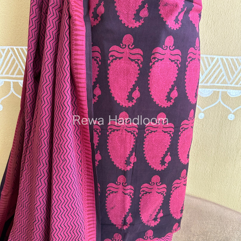 Black-Rani Pink Bagh Print Cotton Suit-BCSP67