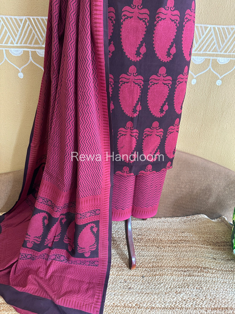 Black-Rani Pink Bagh Print Cotton Suit-BCSP67