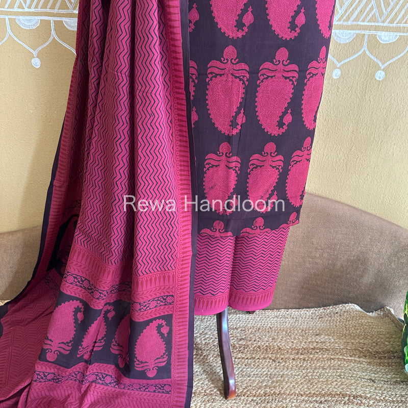 Black-Rani Pink Bagh Print Cotton Suit-BCSP67