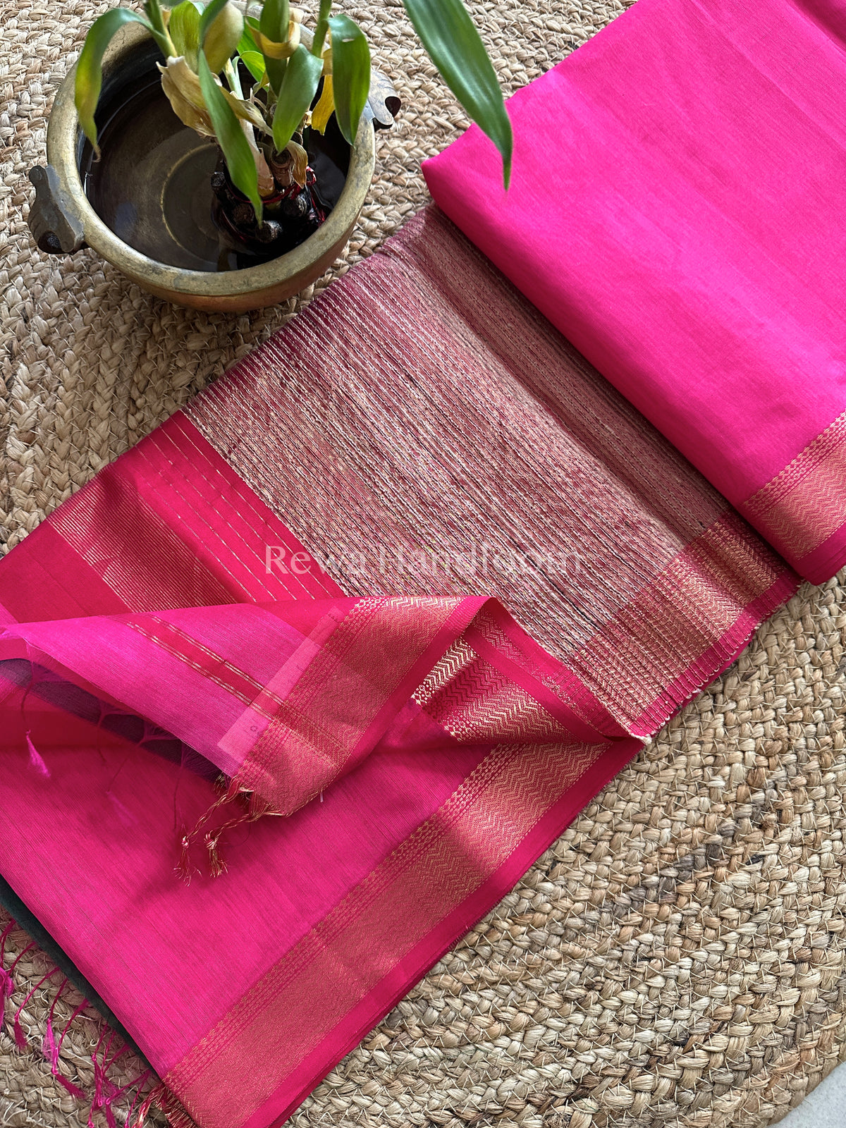 Maheshwari Pink Rewa Border Saree 