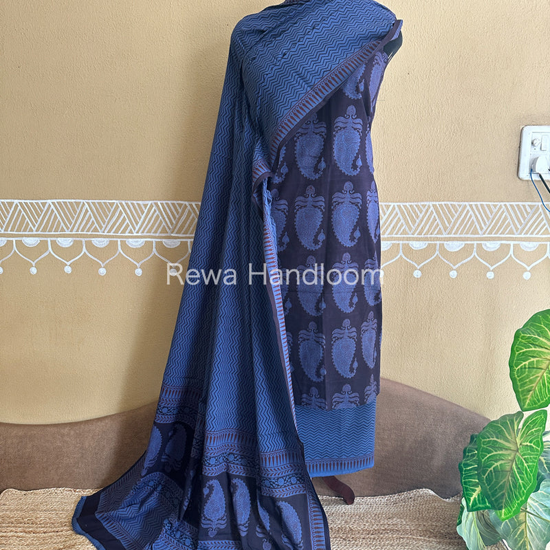 Black-Blue Bagh Print Cotton Suit-BCSP69