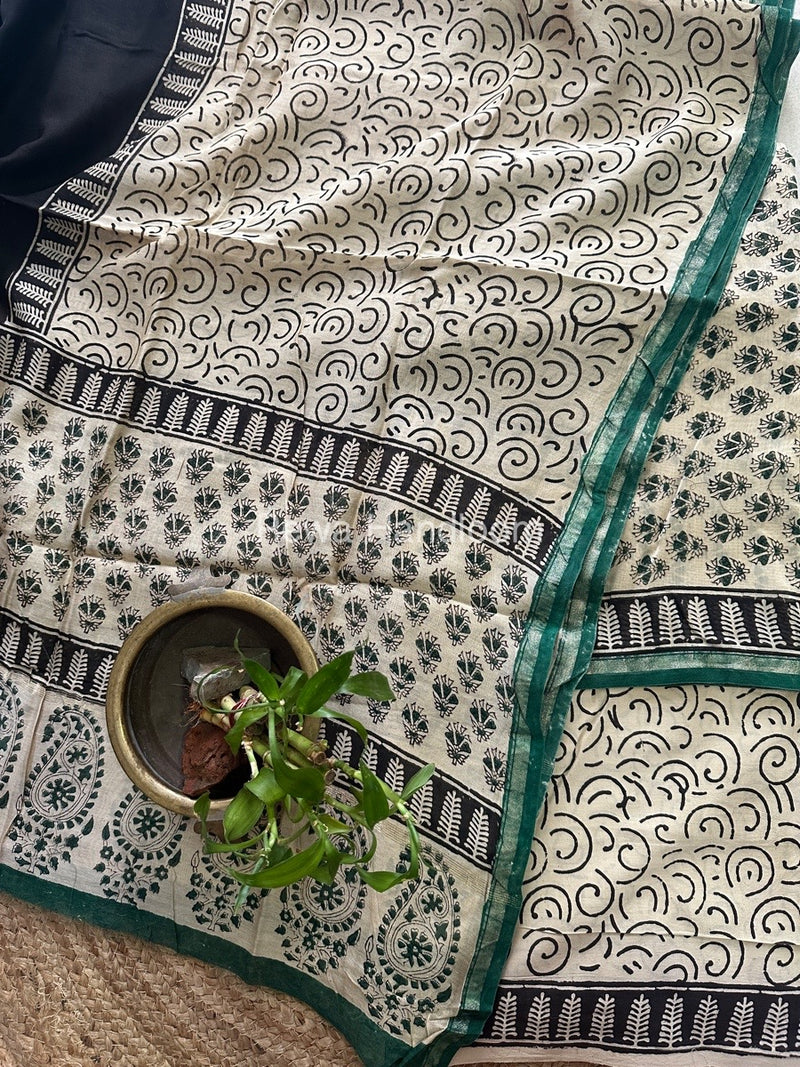 Beige-Cream White Chanderi Printed Suit CBS034