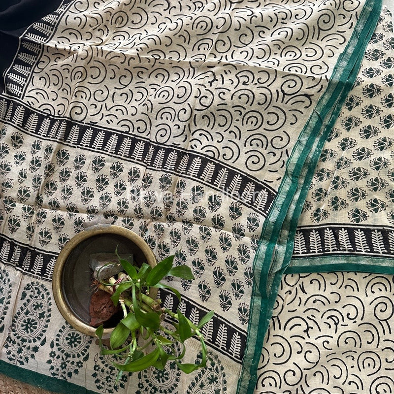 Beige-Cream White Chanderi Printed Suit CBS034