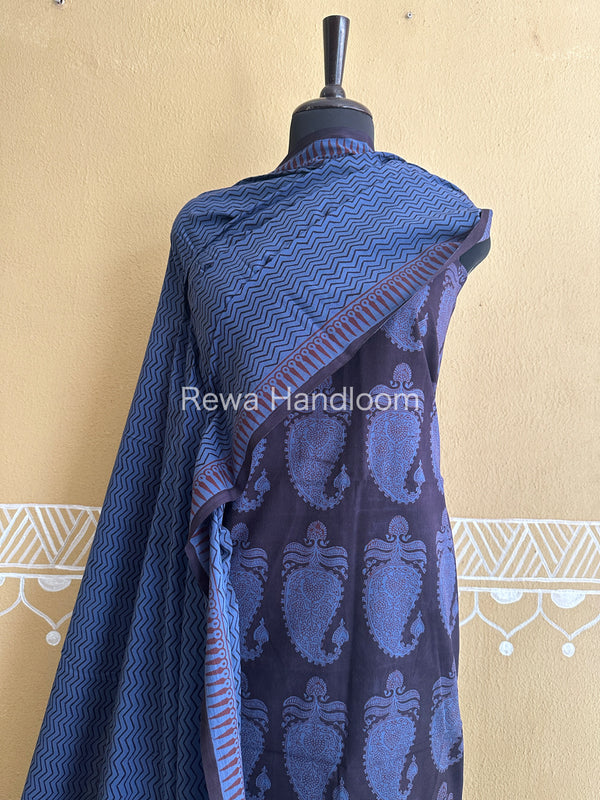 Black-Blue Bagh Print Cotton Suit-BCSP69