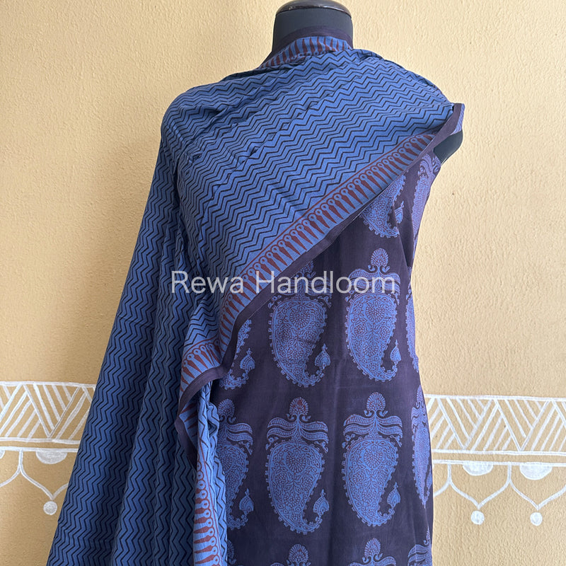 Black-Blue Bagh Print Cotton Suit-BCSP69