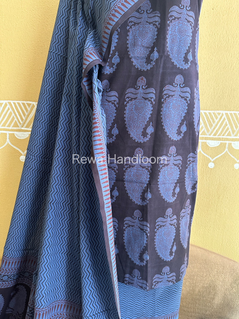 Black-Blue Bagh Print Cotton Suit-BCSP69