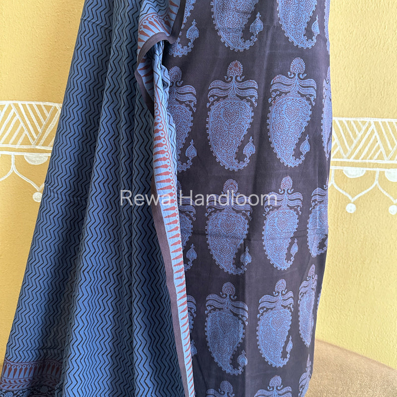 Black-Blue Bagh Print Cotton Suit-BCSP69