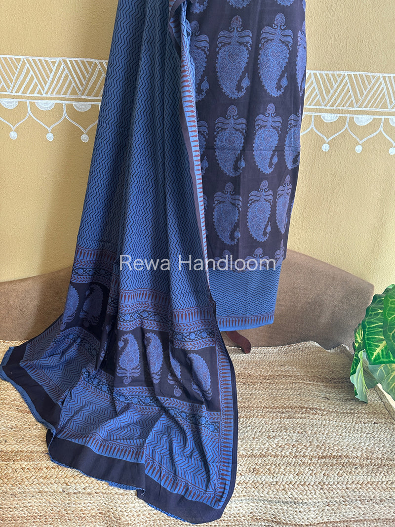 Black-Blue Bagh Print Cotton Suit-BCSP69