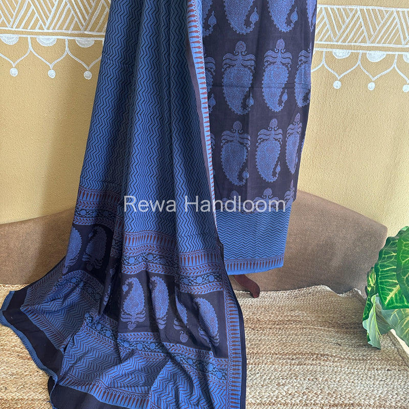 Black-Blue Bagh Print Cotton Suit-BCSP69