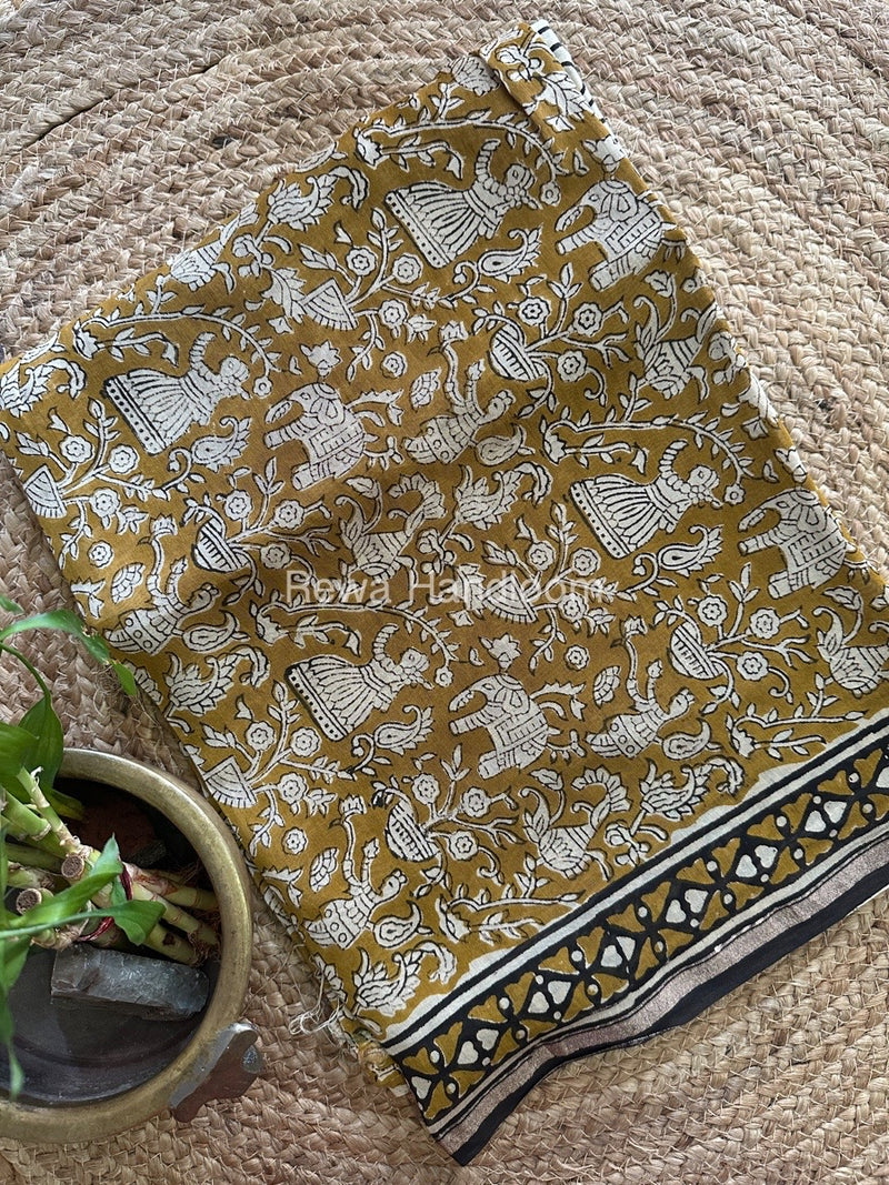 Mustard Yellow-White Chanderi Printed Suit CBS032