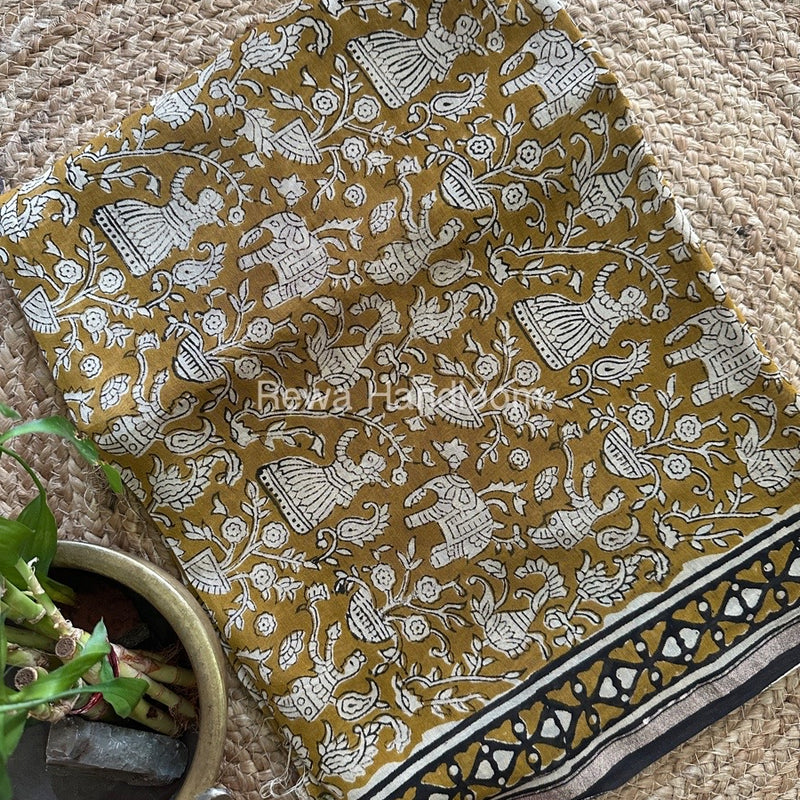 Mustard Yellow-White Chanderi Printed Suit CBS032