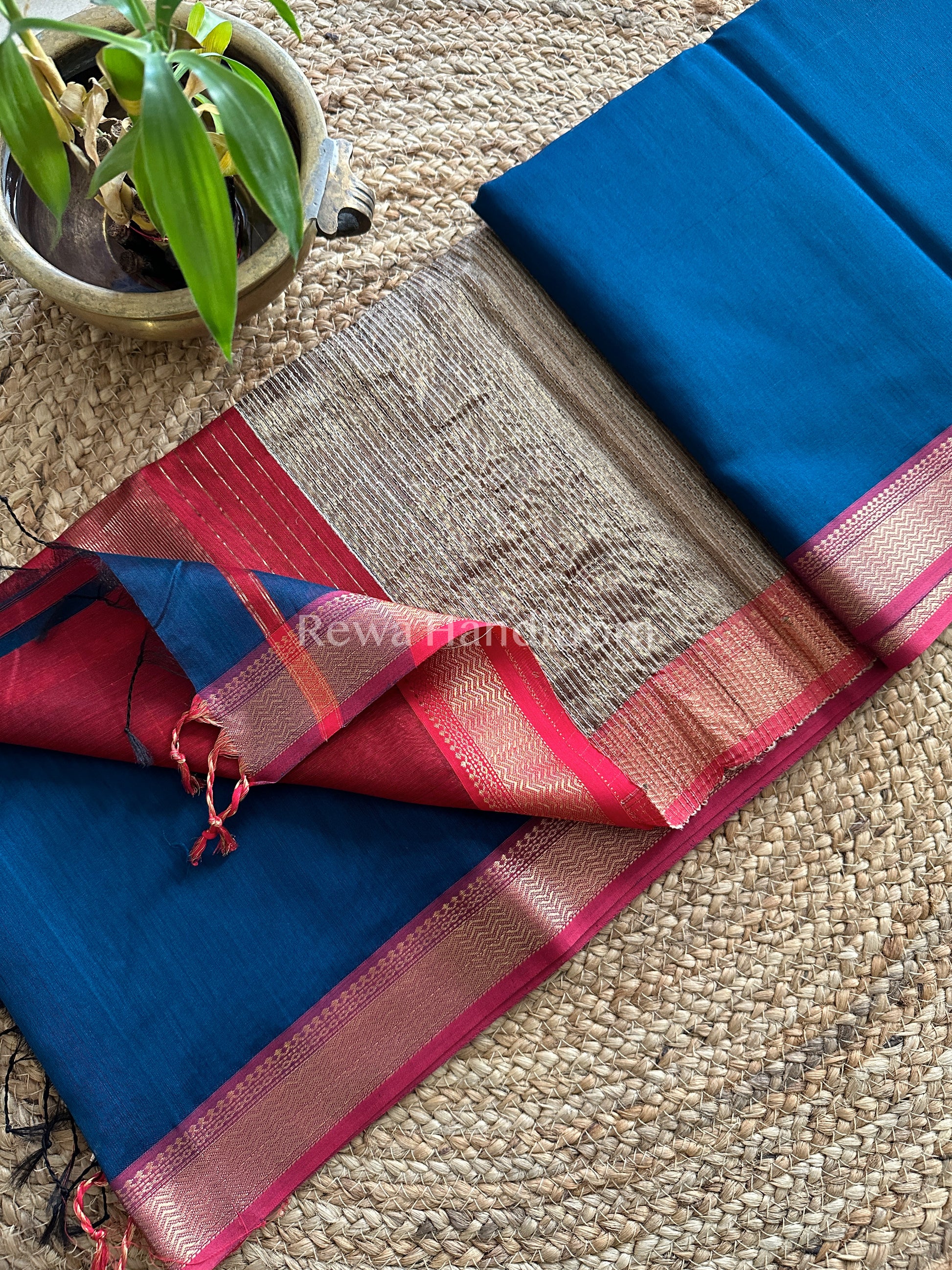 Maheshwari Rama Green Rewa Border Saree
