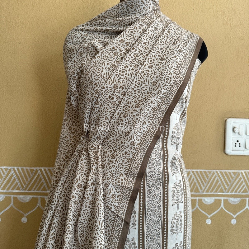 White-Grey Bagh Print Cotton Suit BCSP073