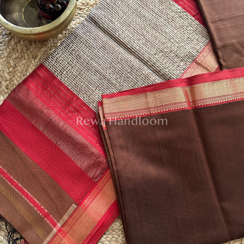 Maheshwari Brown Rewa Border Saree 