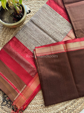 Maheshwari Brown Rewa Border Saree 