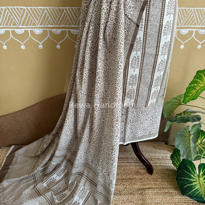 White-Grey Bagh Print Cotton Suit BCSP073