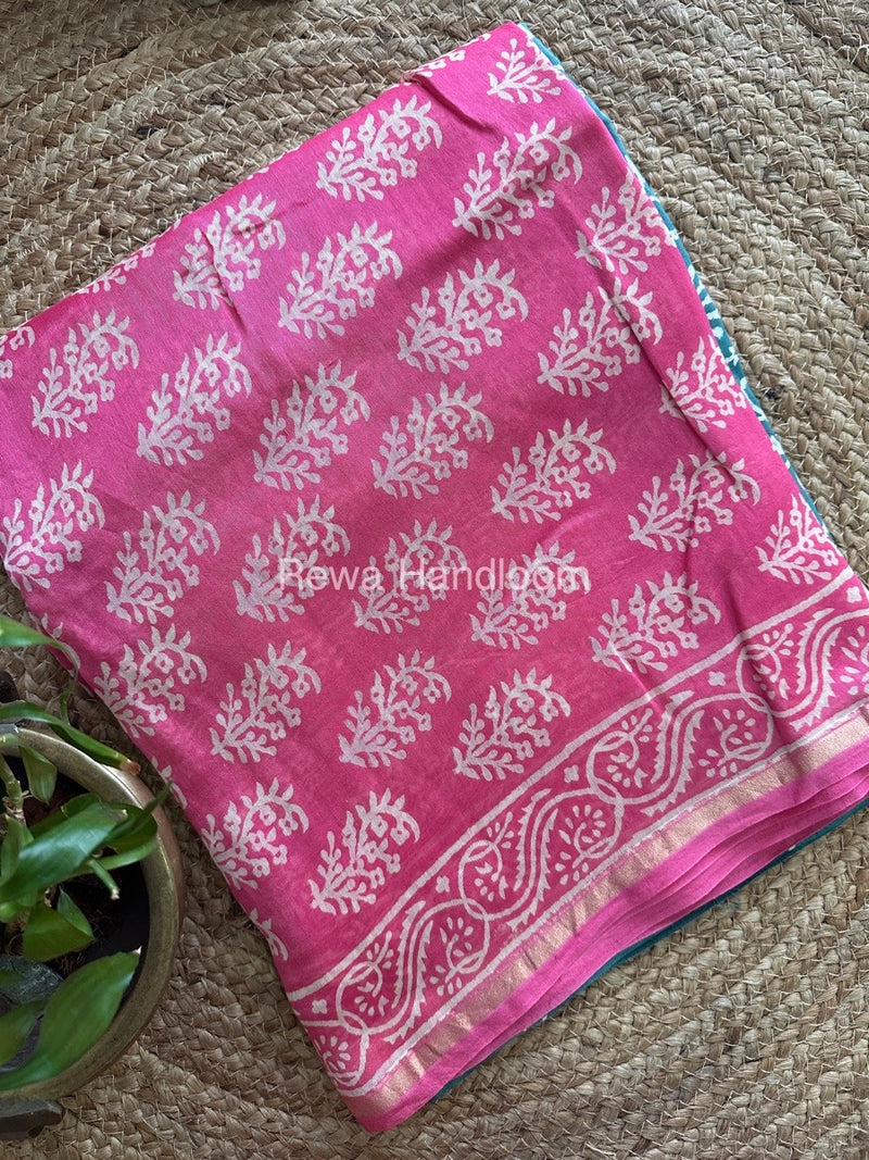 Pink-Teal Green Chanderi Printed Suit CBS033