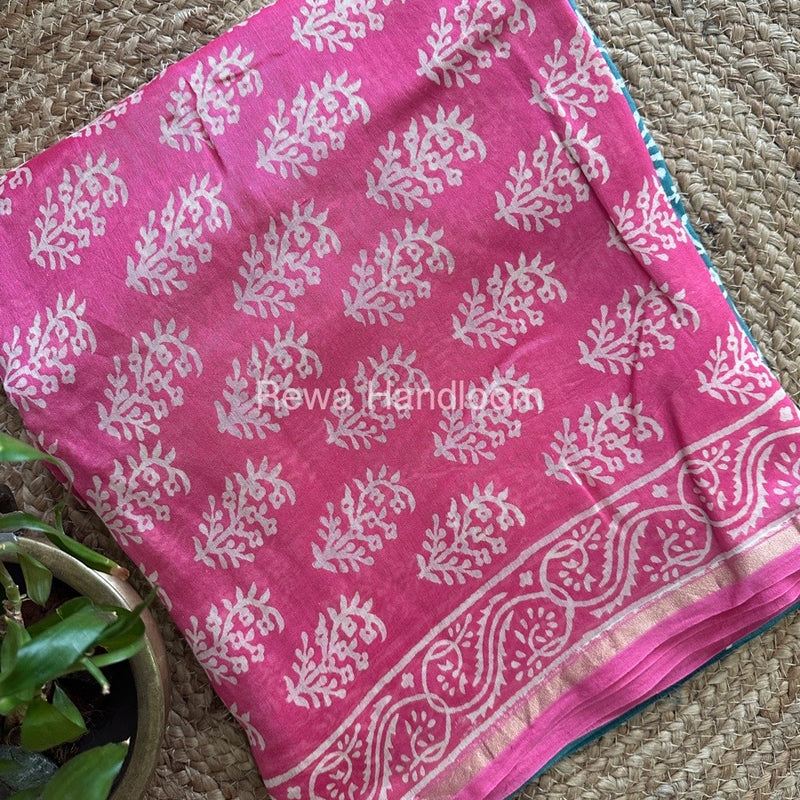 Pink-Teal Green Chanderi Printed Suit CBS033