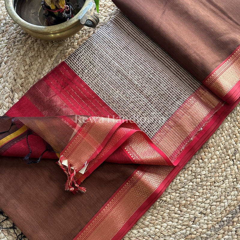 Maheshwari Brown Rewa Border Saree 