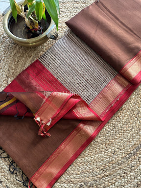 Maheshwari Brown Rewa Border Saree 