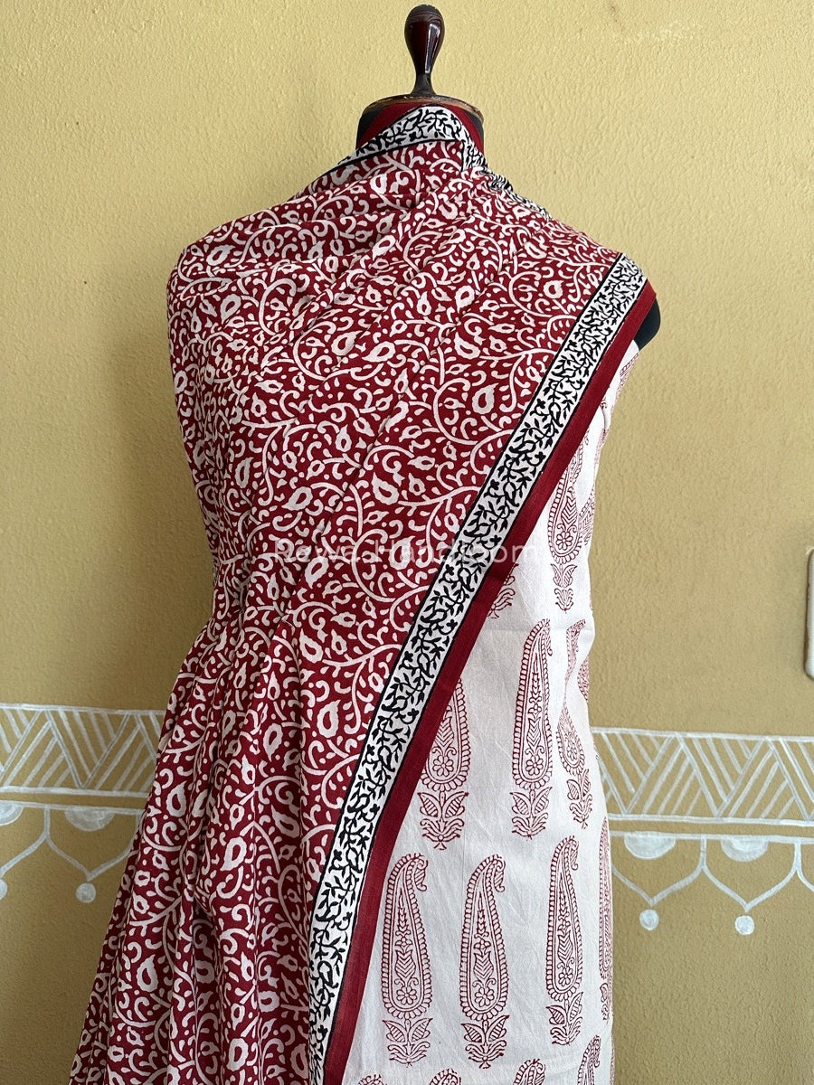 White Bagh Print Cotton Suit BCSP075